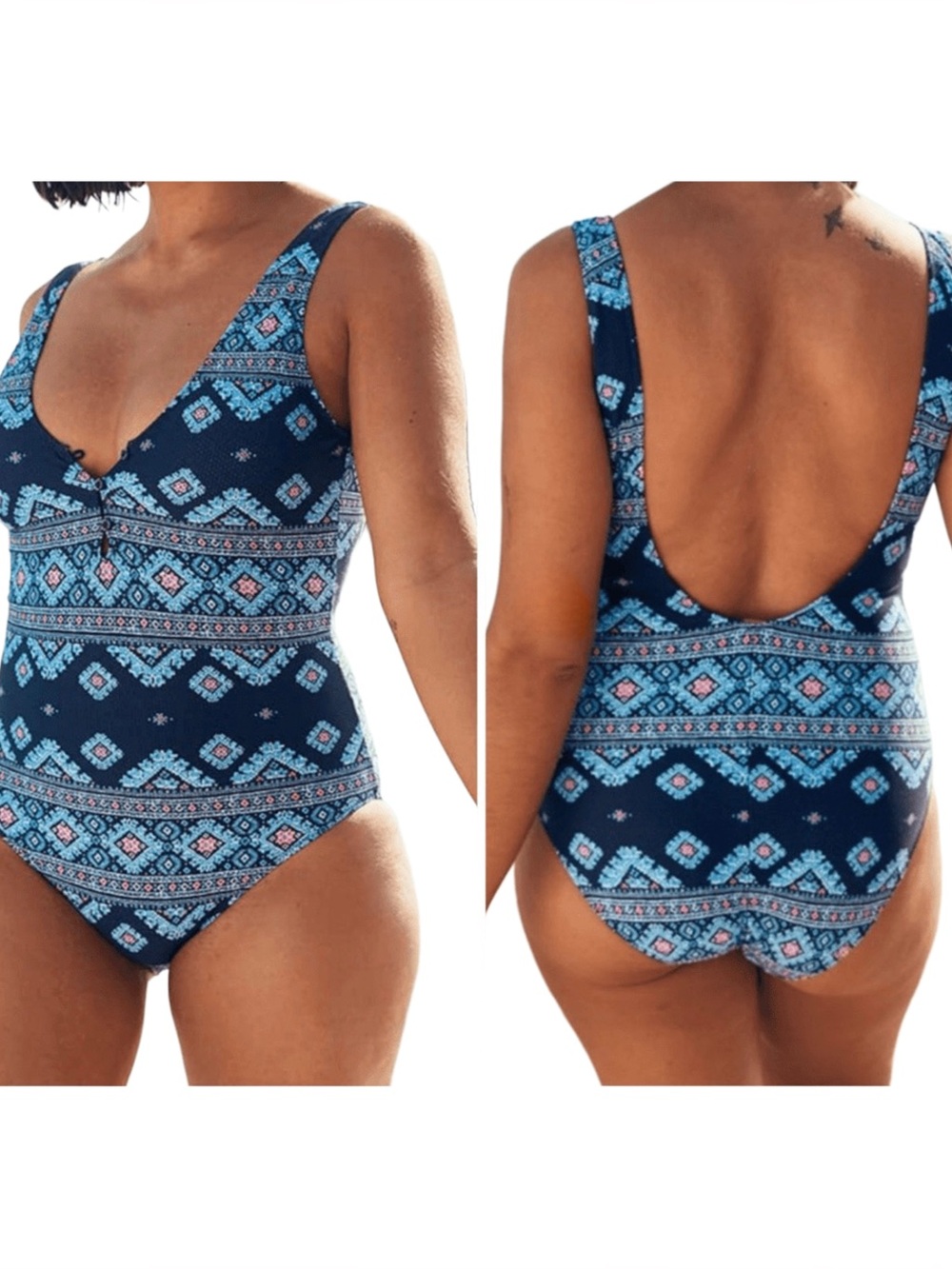 aerie Pique Henley Full Coverage One Piece Swimsuit Size S NWOT